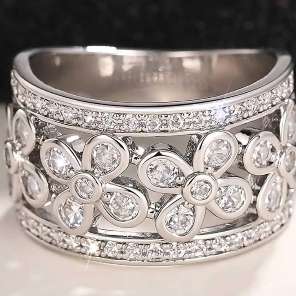 Macys Elegant Silver Plated Floral Ring - image 2